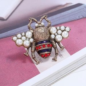 Pearl Enameled BEE Pin Brooch